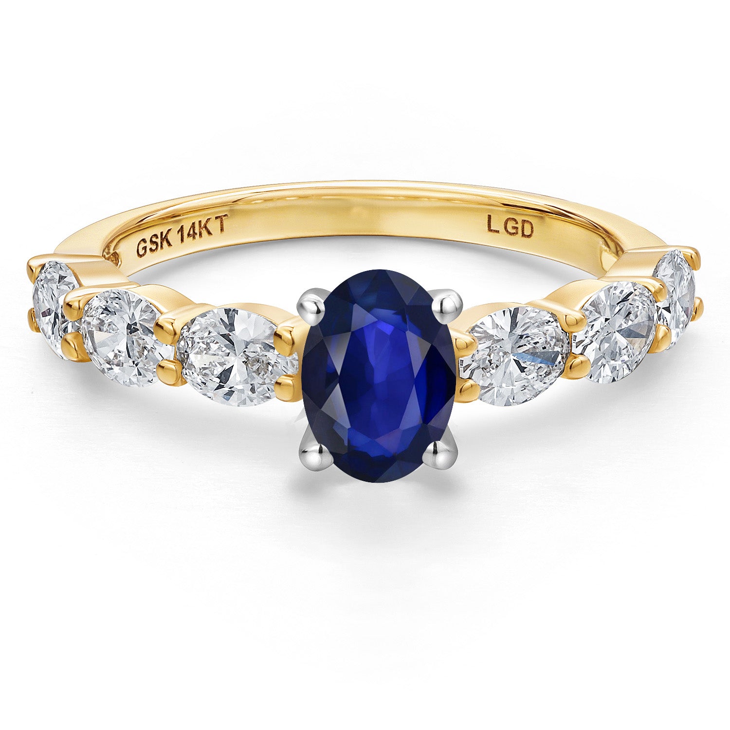 14K Two Tone Gold Blue Sapphire and Lab Grown Diamond Engagement Ring For Women | 1.45 Cttw | Oval 6X4MM | Gemstone September Birthstone | Available in Size 5,6,7,8,9