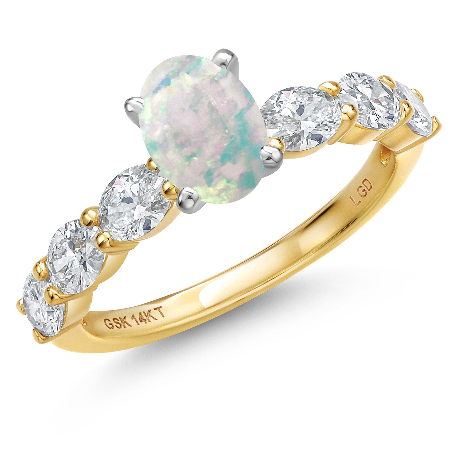 White Opal-Cabochon - October_7_Ring in 14K Two Tone Gold