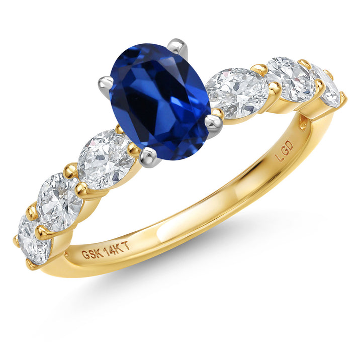 Blue Created Sapphire_5_Ring in 14K Two Tone Gold