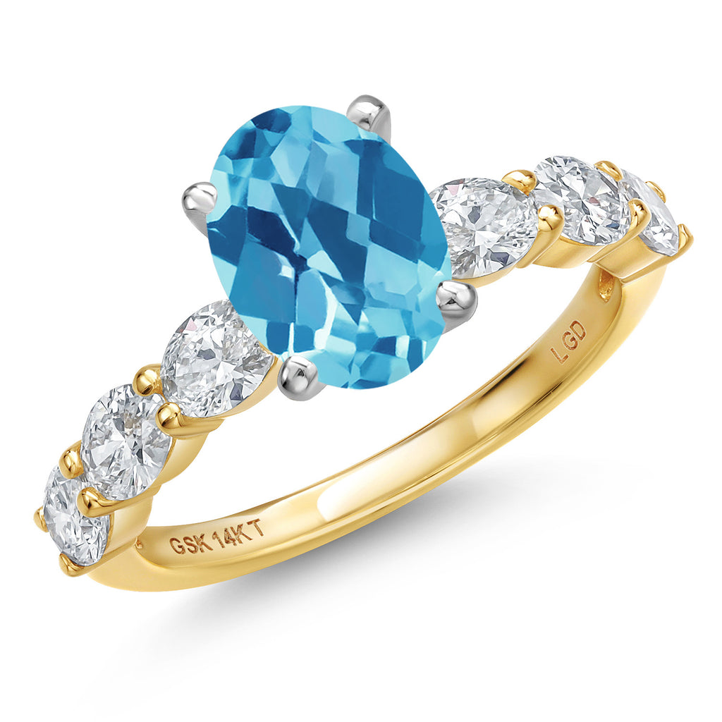 Swiss Blue Topaz-Checkerboard - November_6_Ring in 14K Two Tone Gold