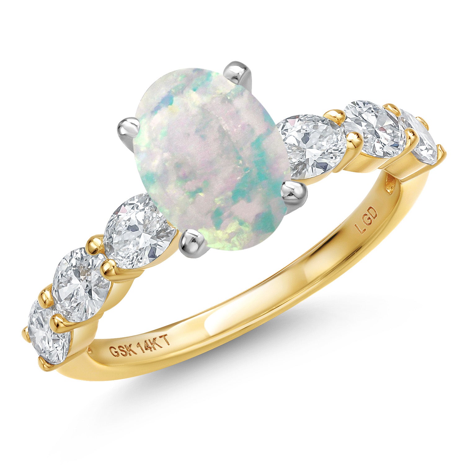 White Opal-Cabochon - October_7_Ring in 14K Two Tone Gold