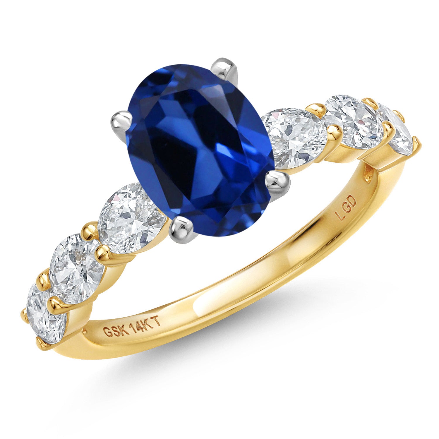 Blue Created Sapphire - September_8_Ring in 14K Two Tone Gold