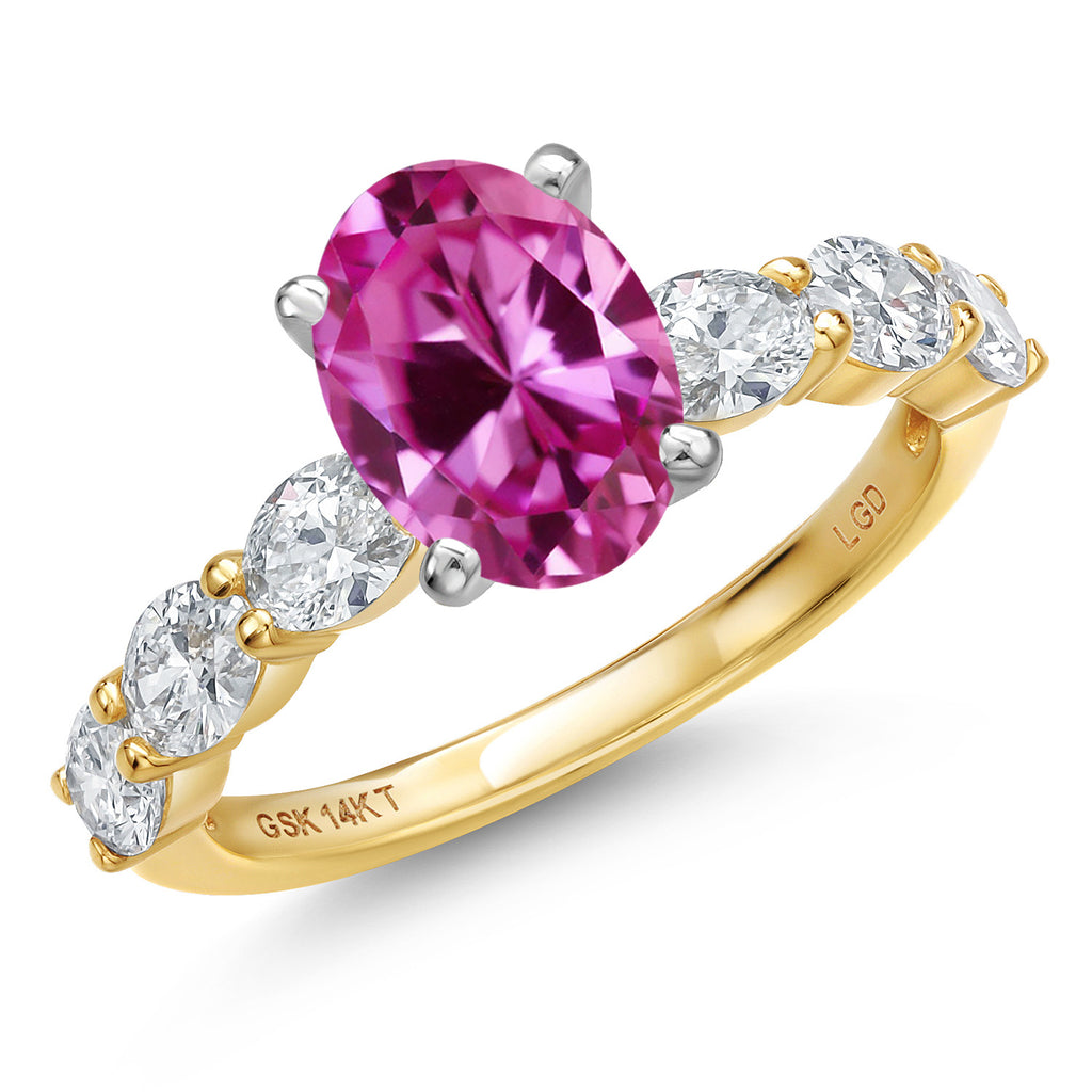 Pink Created Sapphire - September_8_Ring in 14K Two Tone Gold