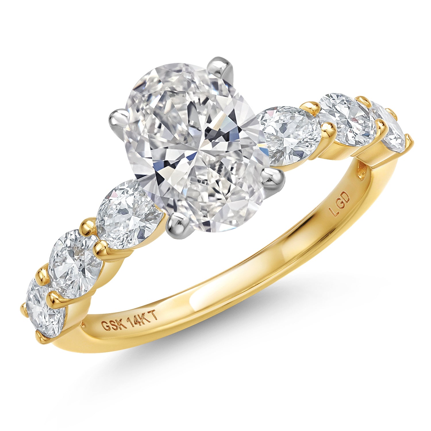 14K Two Tone Gold IGI Certified Lab Grown Diamond Engagement Ring For Women | 2.40 Cttw | Center Oval Cut 1.5 Ct | F-G Color | VS1 Clarity | Available in Size 5, 6, 7, 8, 9