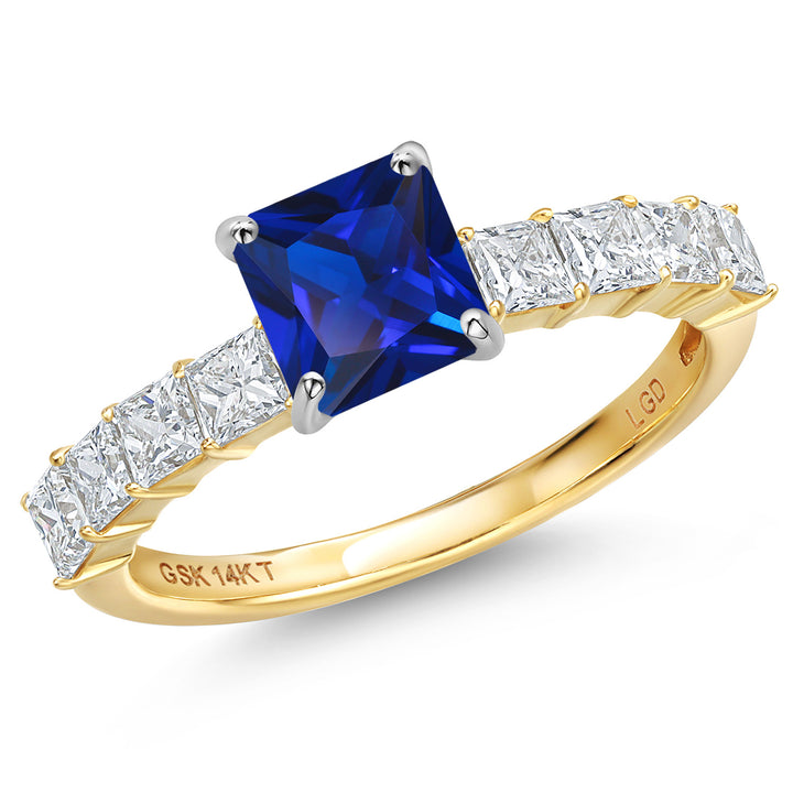 Blue Created Sapphire - September_7_Ring in 14K Two Tone Gold
