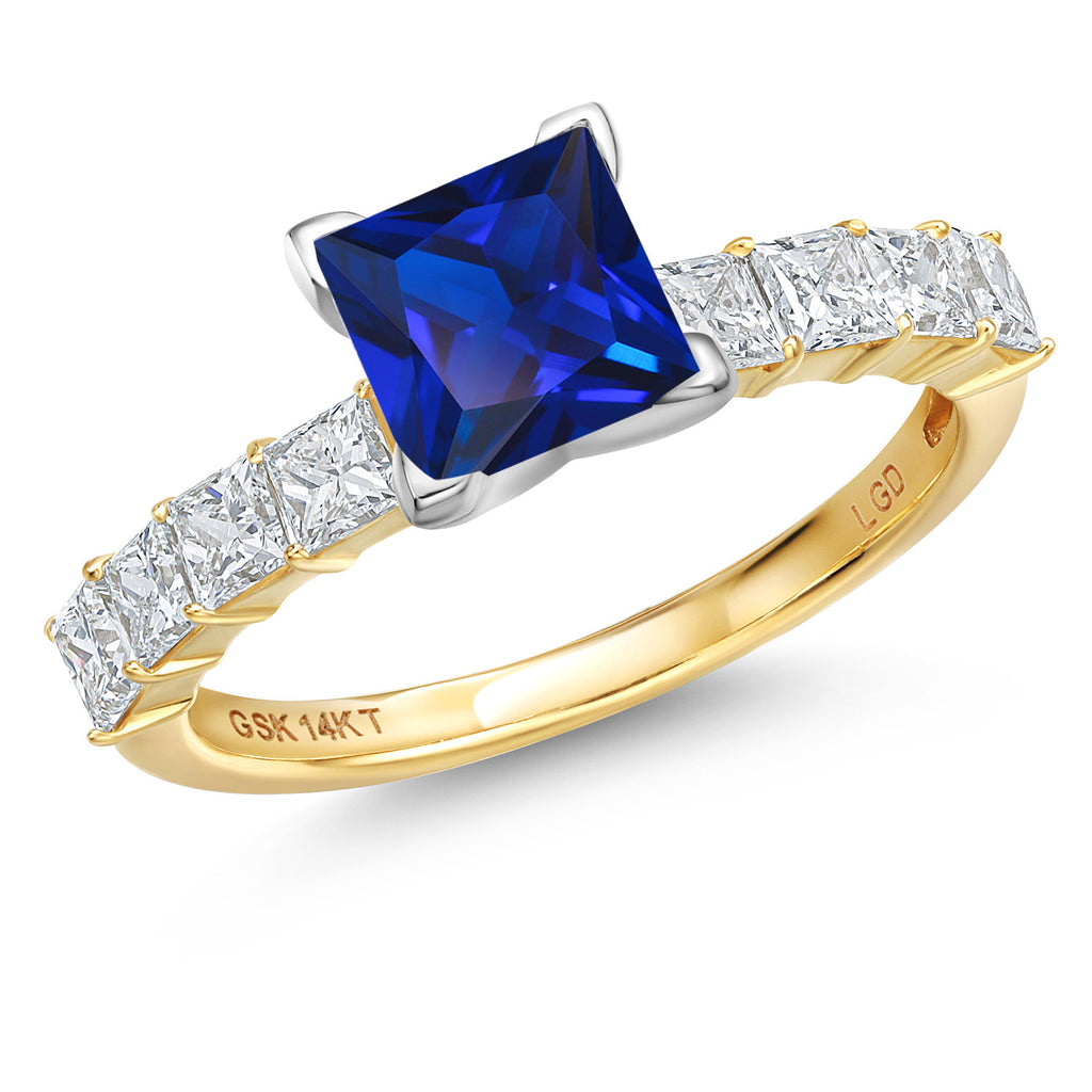 Blue Created Sapphire - September_9_Ring in 14K Two Tone Gold