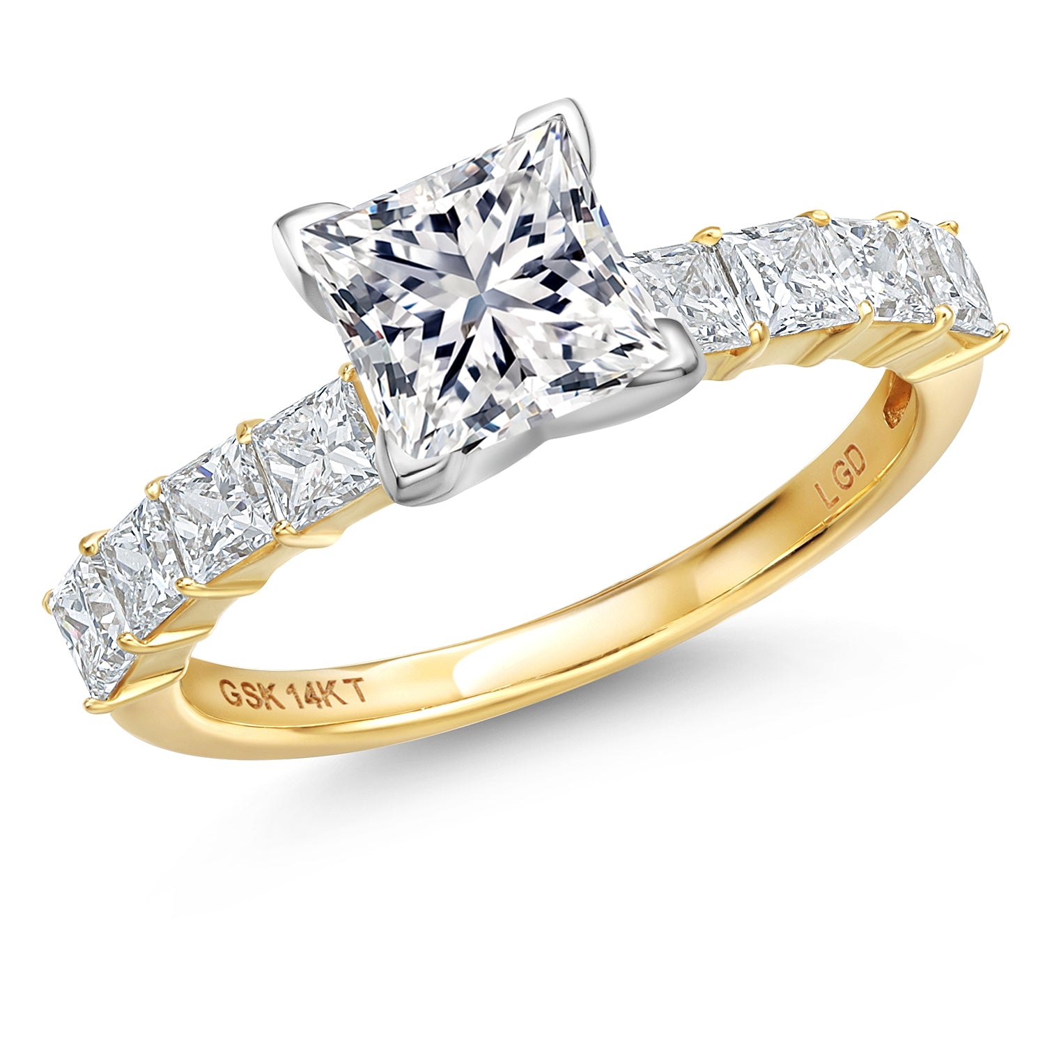 14K Two Tone Gold IGI Certified Lab Grown Diamond Engagement Ring For Women | 2.00 Cttw |  Center 1 Ct Princess Cut | E-F Color | VS1 Clarity | Available in Size 5,6,7,8,9