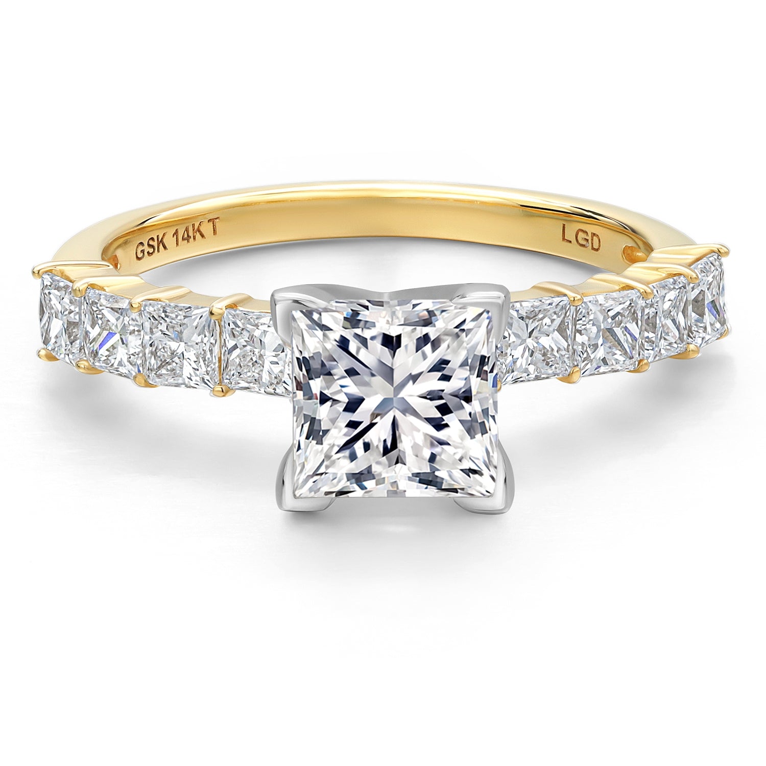 14K Two Tone Gold IGI Certified Lab Grown Diamond Engagement Ring For Women | 2.00 Cttw |  Center 1 Ct Princess Cut | E-F Color | VS1 Clarity | Available in Size 5,6,7,8,9