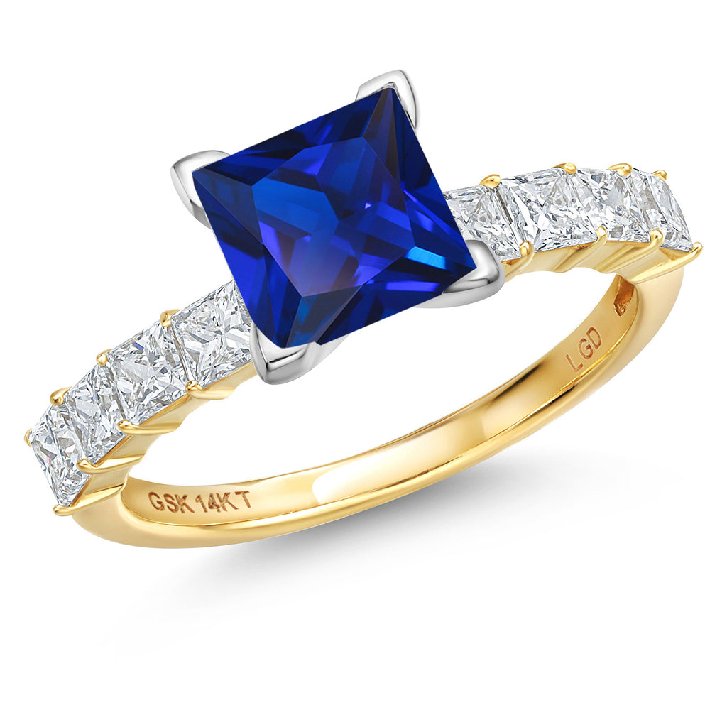 Blue Created Sapphire - September_8_Ring in 14K Two Tone Gold
