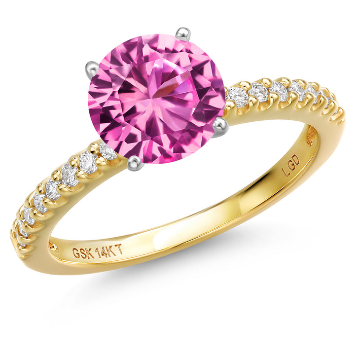 Pink Created Sapphire - September_5_Ring in 14K Two Tone Gold