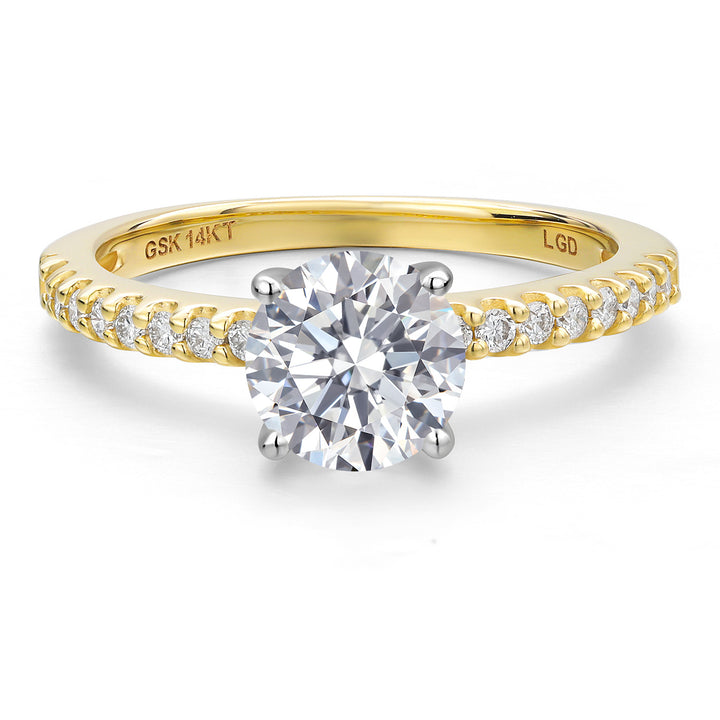 1.70 Cttw IGI Certified Lab Grown Diamond Two Tone 14K Yellow and White Gold Engagement Ring for Women | 1.50 Ct Round Center | F-G Color | VS1 Clarity | Available in Size 5, 6, 7, 8, 9