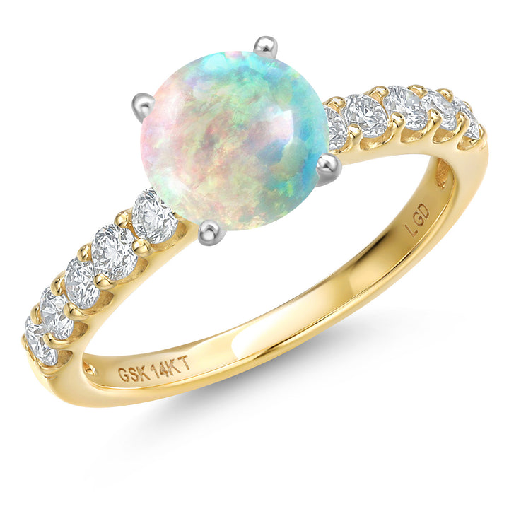 White Simulated Opal - October_5_Ring in 14K Two Tone Gold