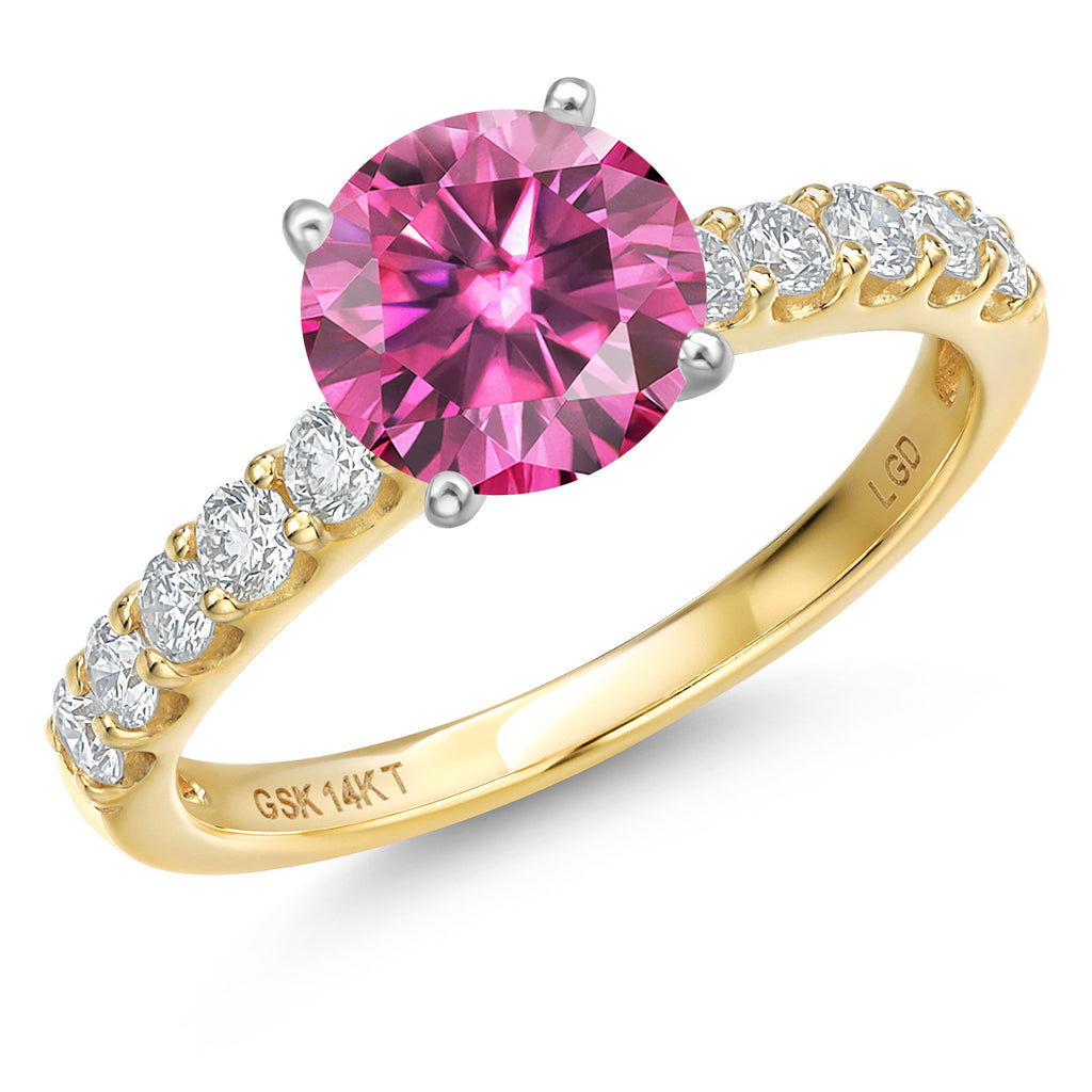 Pink Moissanite - April_8_Ring in 14K Two Tone Gold