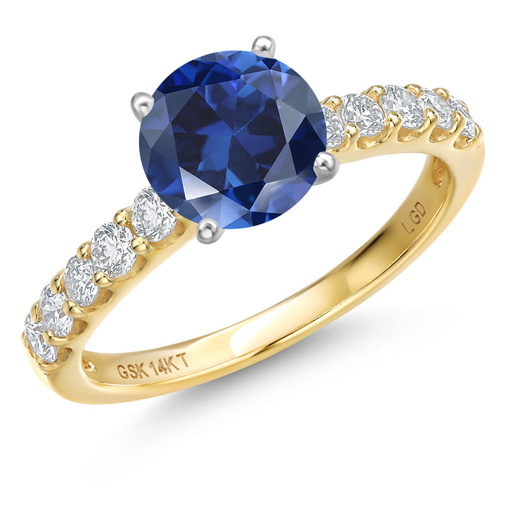 Blue Created Sapphire - September_5_Ring in 14K Two Tone Gold