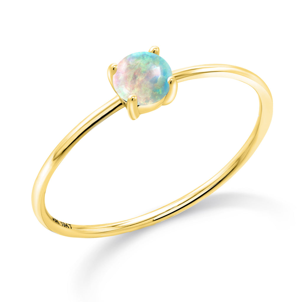 White Simulated Opal-Cabochon - October_7_Ring in 10K Yellow Gold