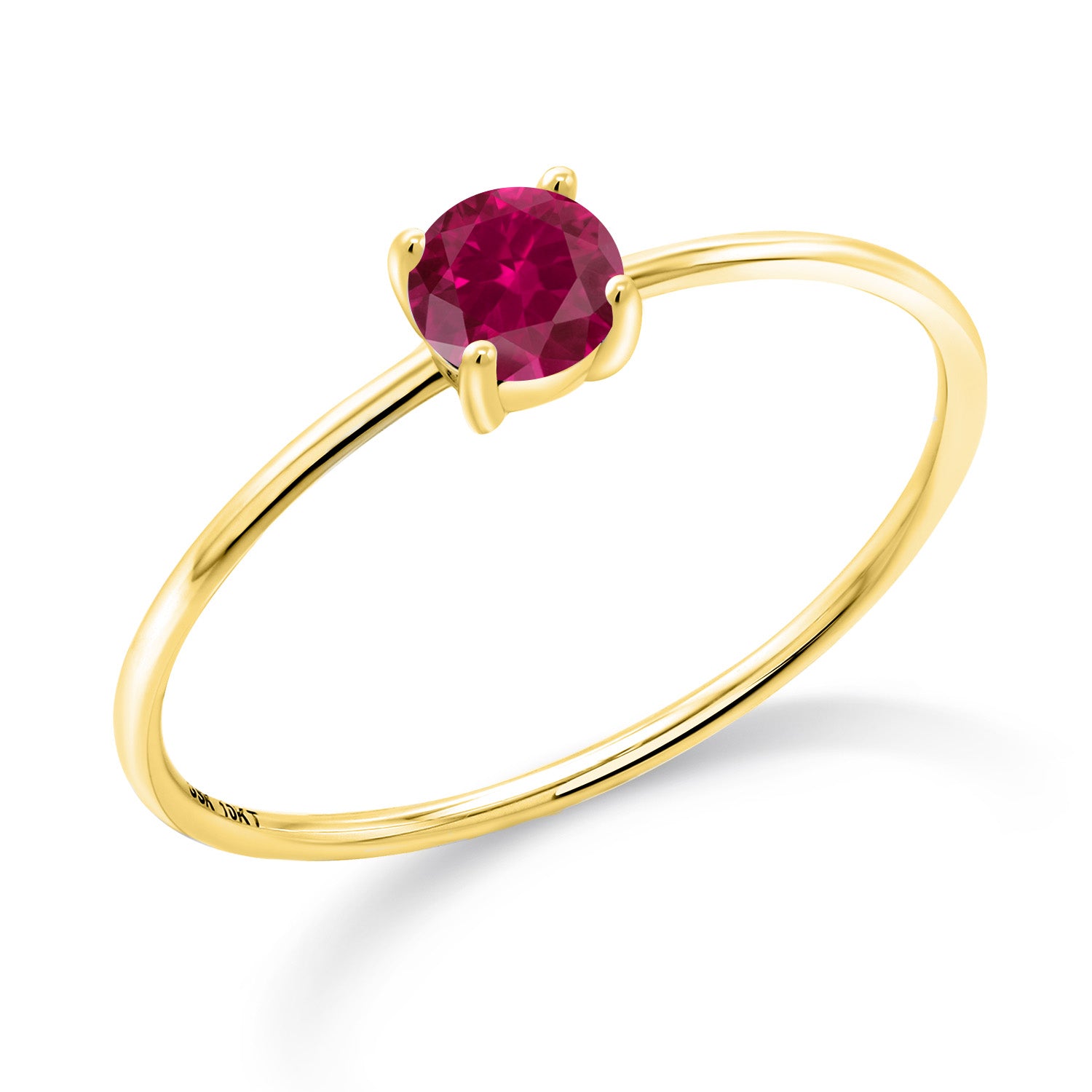 10K Yellow Gold Red Created Ruby Engagement Ring For Women | 0.25 Cttw | Round 4MM | Gemstone July Birthstone | Available in Size 5,6,7,8,9