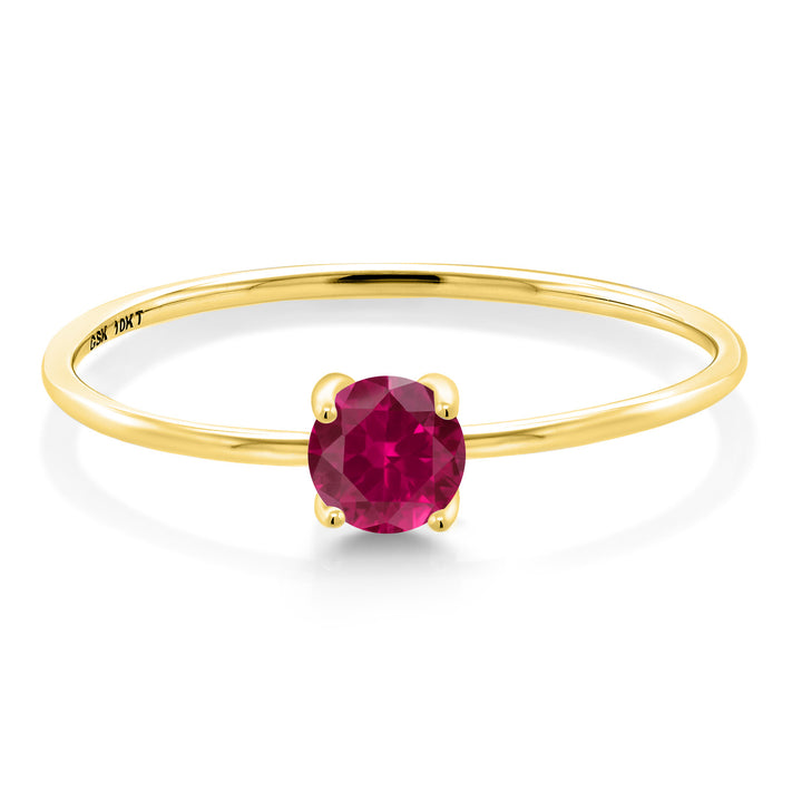 10K Yellow Gold Red Created Ruby Engagement Ring For Women | 0.25 Cttw | Round 4MM | Gemstone July Birthstone | Available in Size 5,6,7,8,9