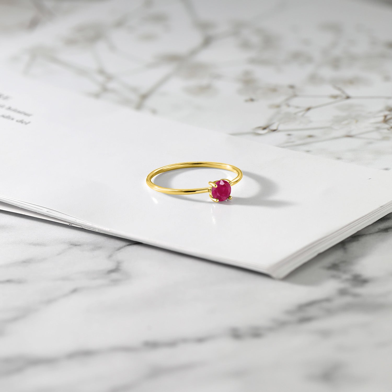 10K Yellow Gold Red Ruby Engagement Ring For Women | 0.35 Cttw | Round 4MM | Gemstone July Birthstone | Available in Size 5,6,7,8,9