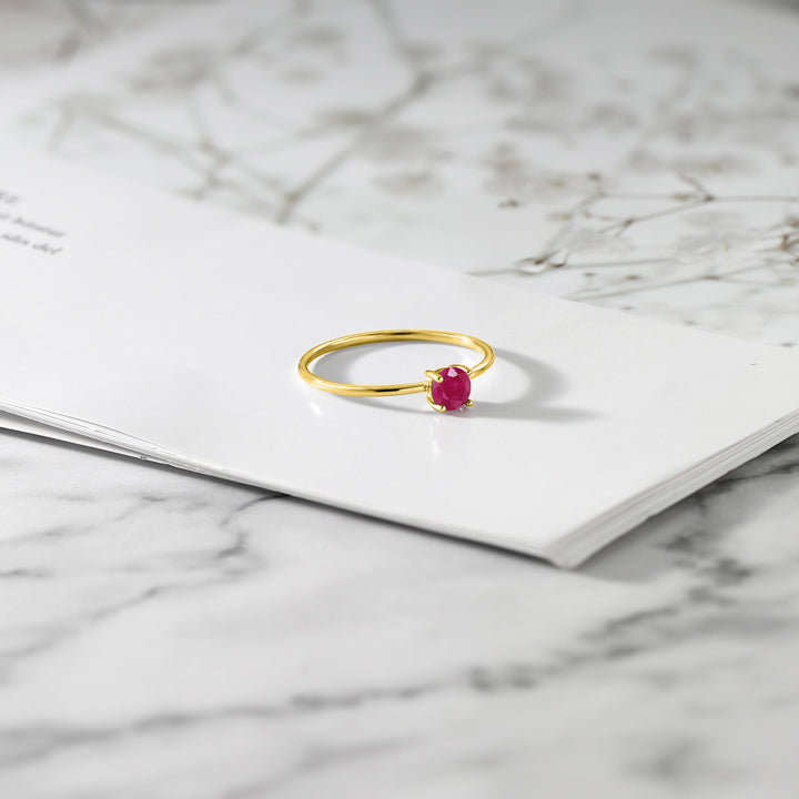 10K Yellow Gold Red Ruby Engagement Ring For Women | 0.35 Cttw | Round 4MM | Gemstone July Birthstone | Available in Size 5,6,7,8,9