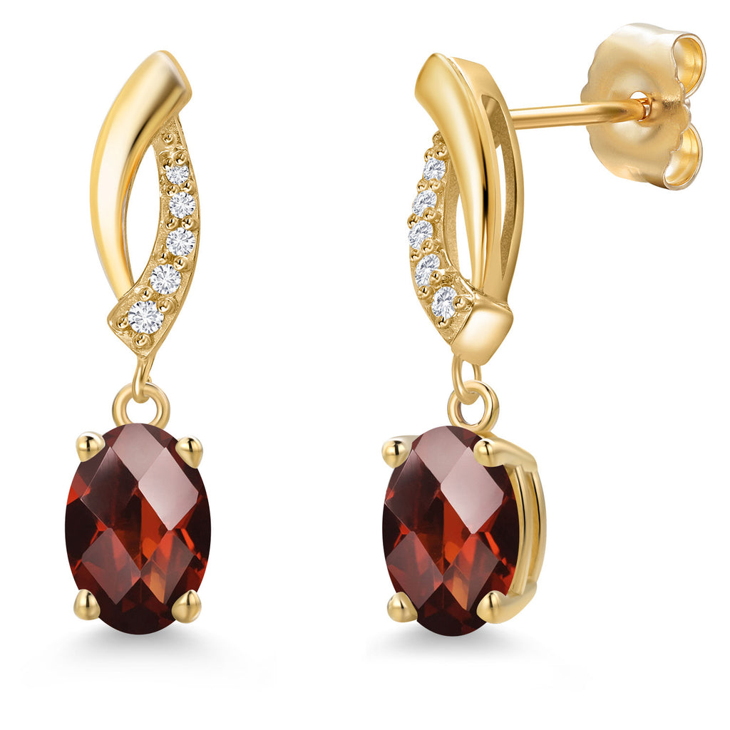 Garnet-Checkerboard - January_Earrings in 14K Yellow Gold