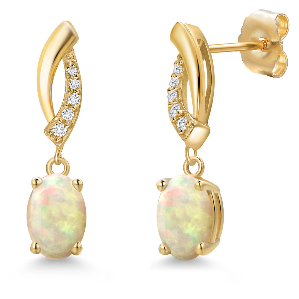 Ethiopian Opal-Cabochon - October_Earrings in 14K Yellow Gold