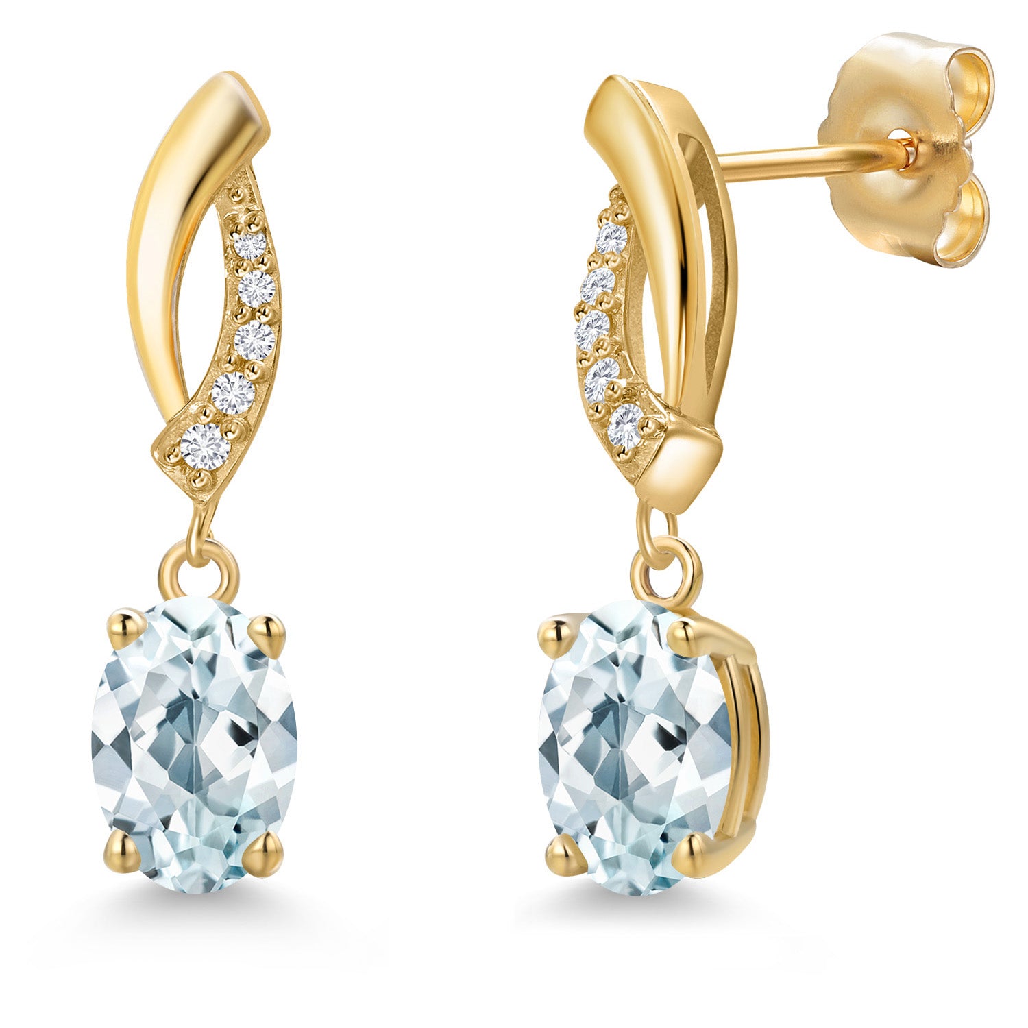 Aquamarine - March_Earrings in 14K Yellow Gold