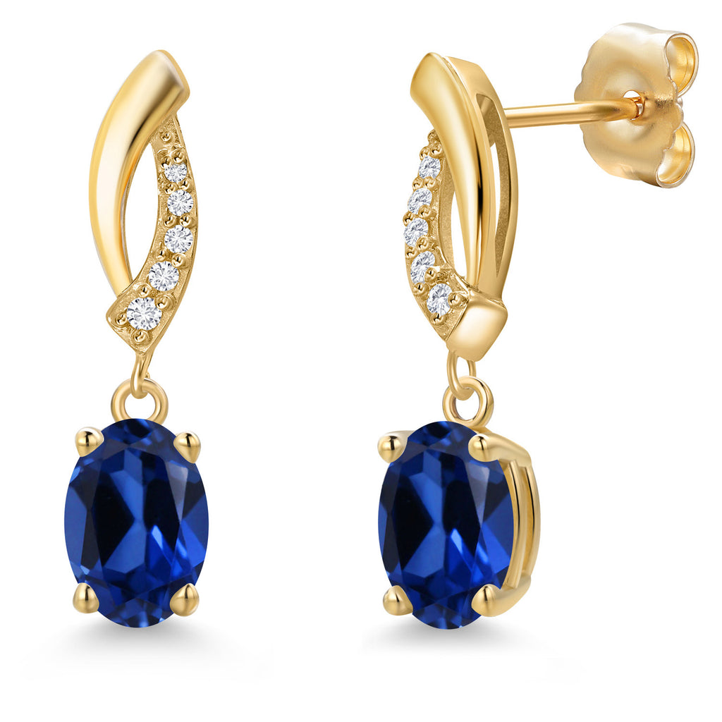 Blue Created Sapphire - September_Earrings in 14K Yellow Gold