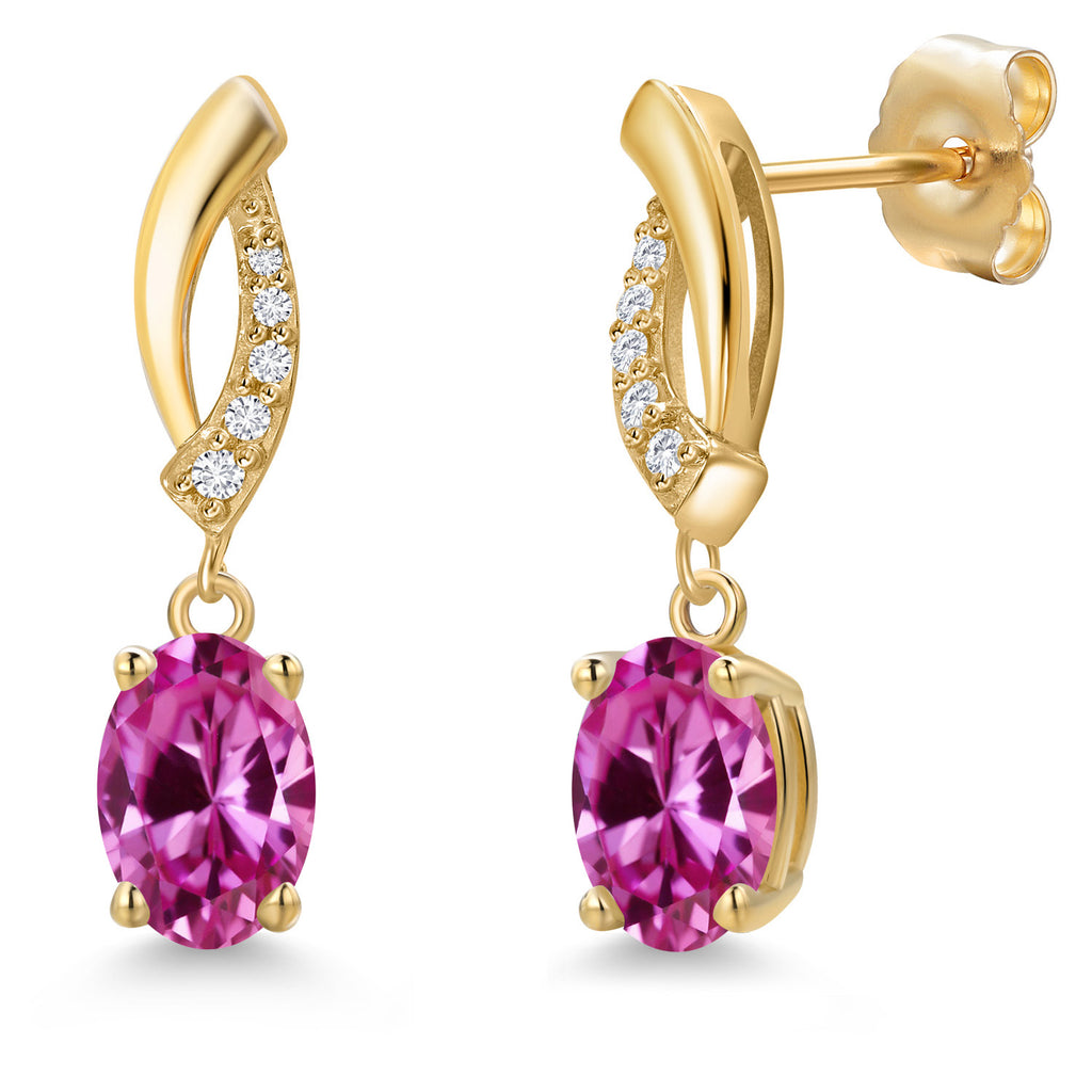 Pink Created Sapphire - September_Earrings in 14K Yellow Gold