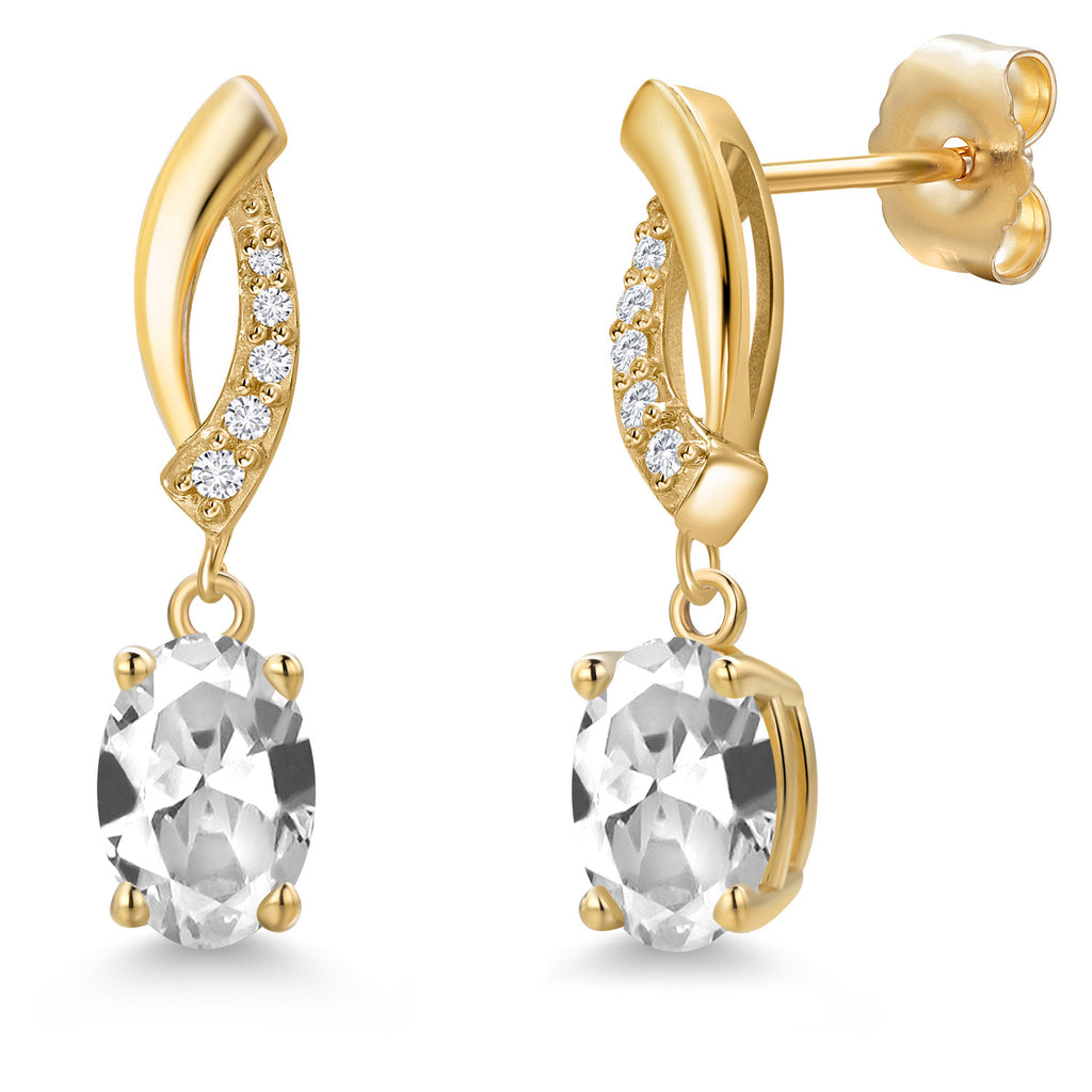 White Created Sapphire - September_Earrings in 14K Yellow Gold
