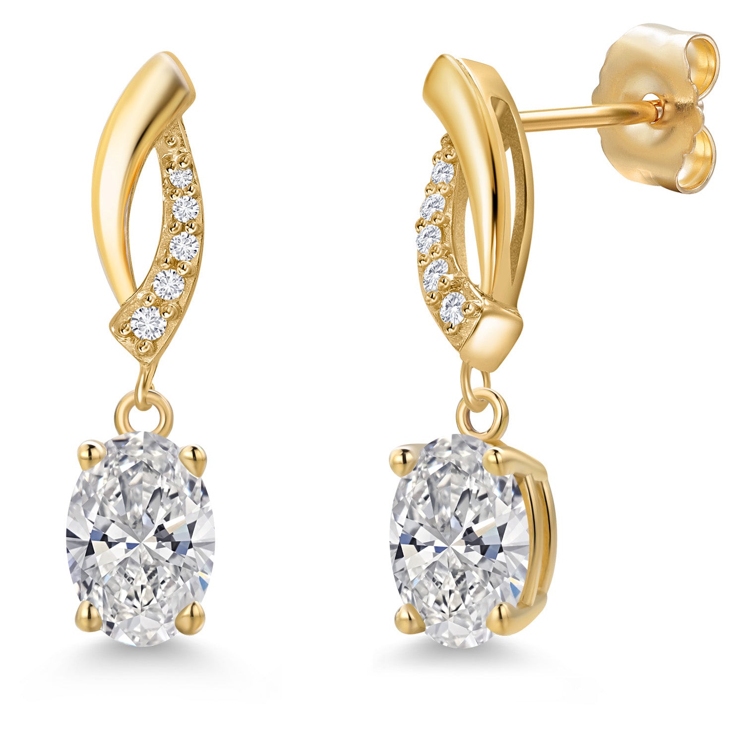 14K Yellow Gold DEF Lab Grown Diamond and E - F Lab Grown Diamond Dangle Earrings for Women | 1.45 Cttw | Gemstone April Birthstone | Oval 7X5MM