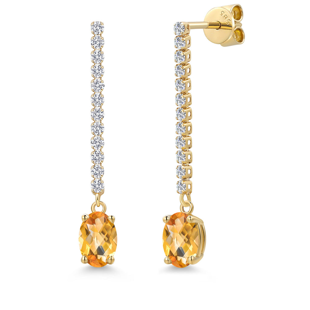 Citrine-Checkerboard - November_Earrings in 14K Yellow Gold