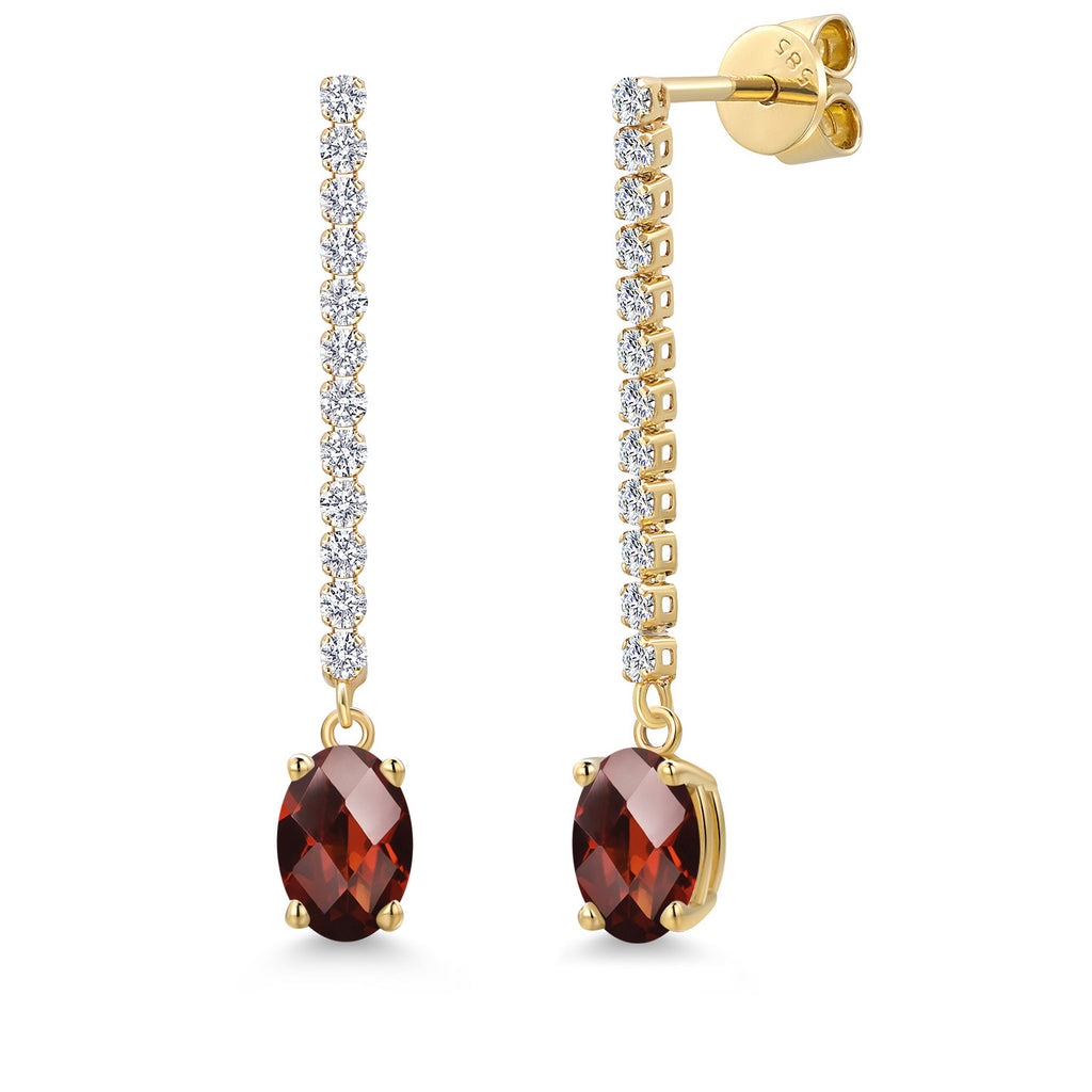Garnet-Checkerboard - January_Earrings in 14K Yellow Gold