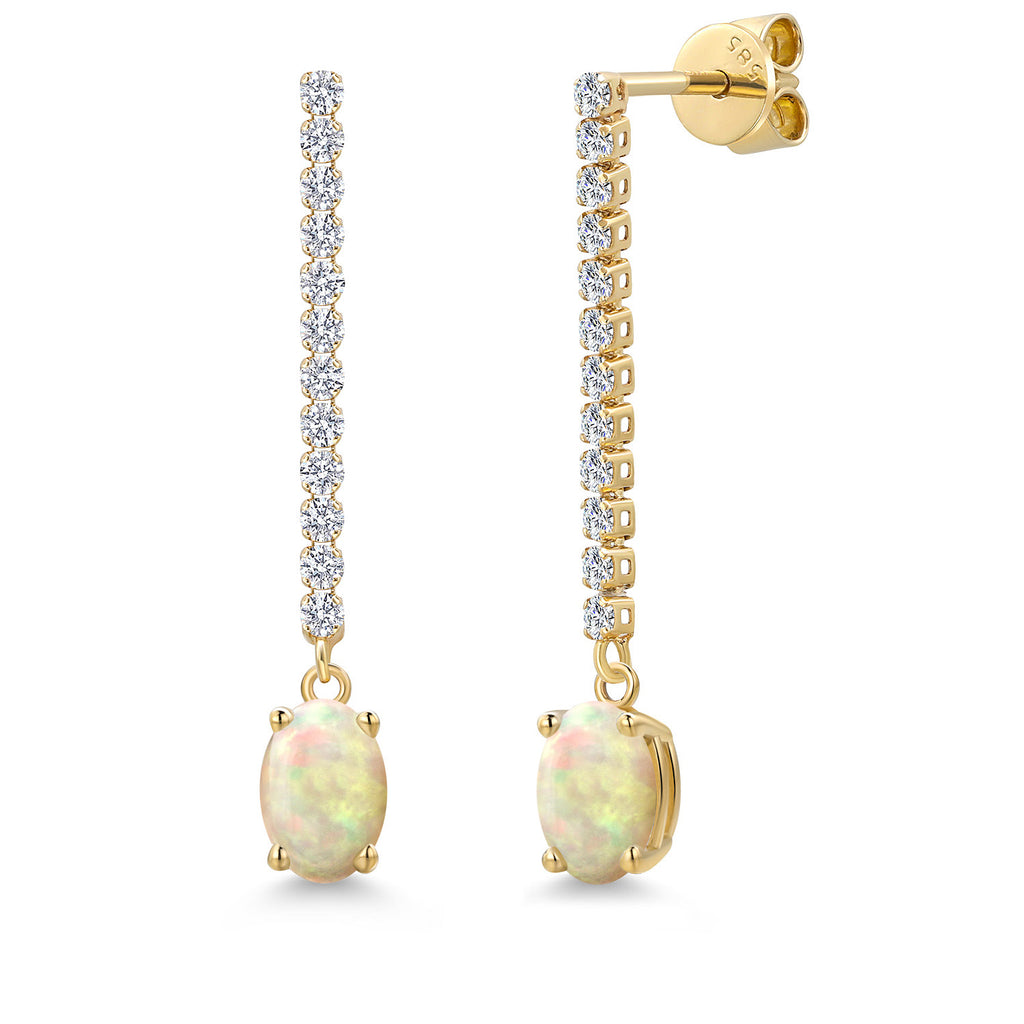 Ethiopian Opal-Cabochon - October_Earrings in 14K Yellow Gold