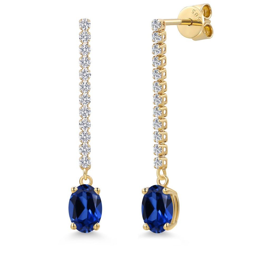 Blue Created Sapphire - September_Earrings in 14K Yellow Gold