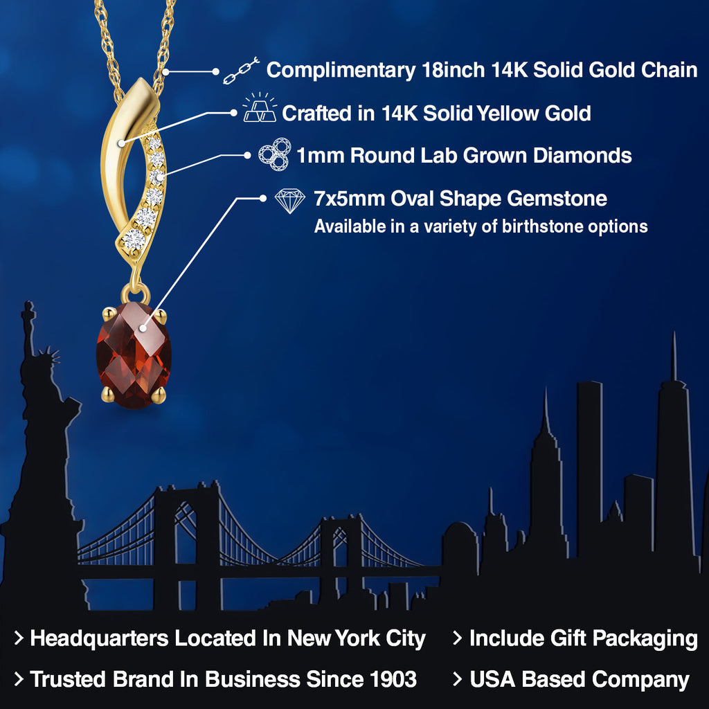 Garnet and Lab Grown Diamond_Pendant in 14K Yellow Gold