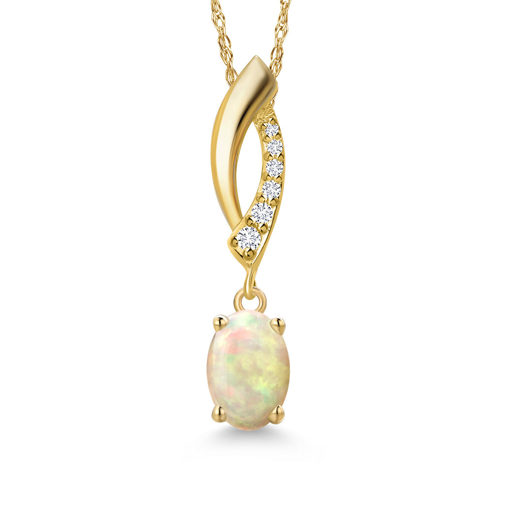 Ethiopian Opal-Cabochon - October_Pendant in 14K Yellow Gold