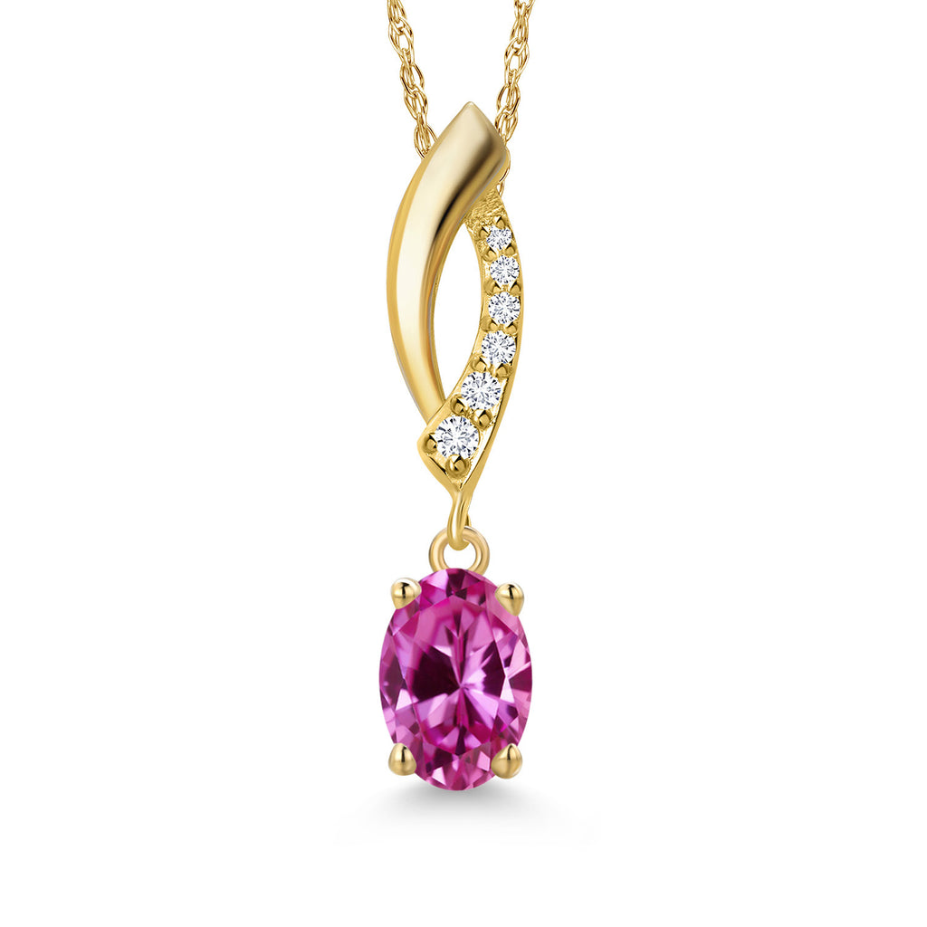 Pink Created Sapphire - September_Pendant in 14K Yellow Gold