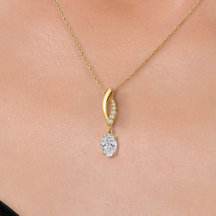 14K Yellow Gold Lab Grown Diamond Pendant Necklace for Women | 0.73 Cttw | Gemstone April Birthstone | Oval 7X5MM | With 18 Inch Chain