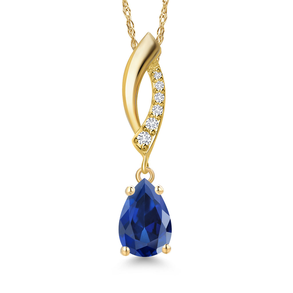 Blue Created Sapphire - September_Pendant in 14K Yellow Gold