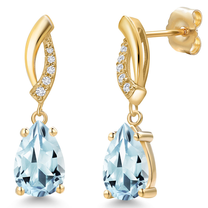 Aquamarine - March_Earrings in 14K Yellow Gold