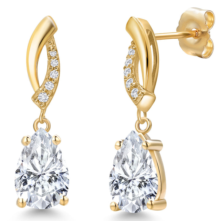 White Moissanite - April_Earrings in 14K Yellow Gold