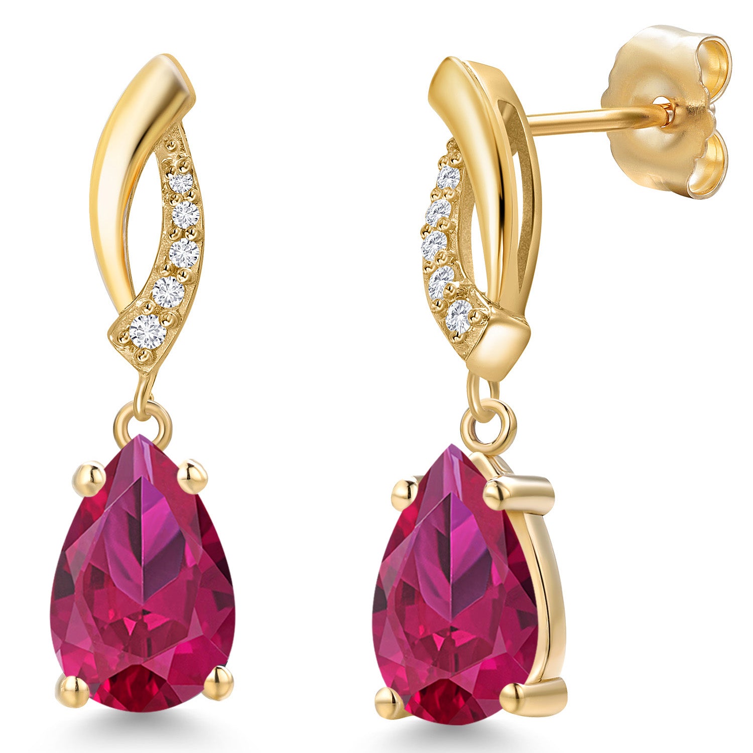 Red and E - F_Earrings in 14K Yellow Gold