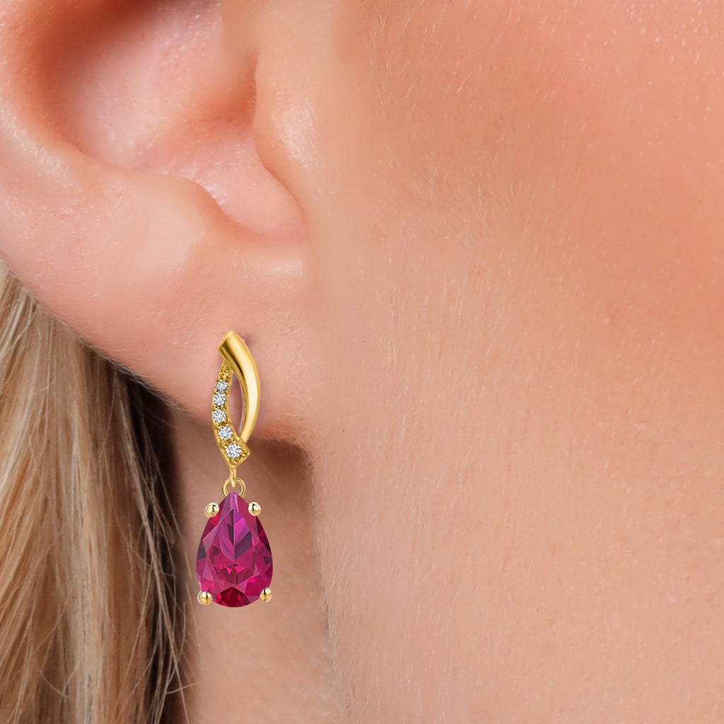Red and E - F_Earrings in 14K Yellow Gold