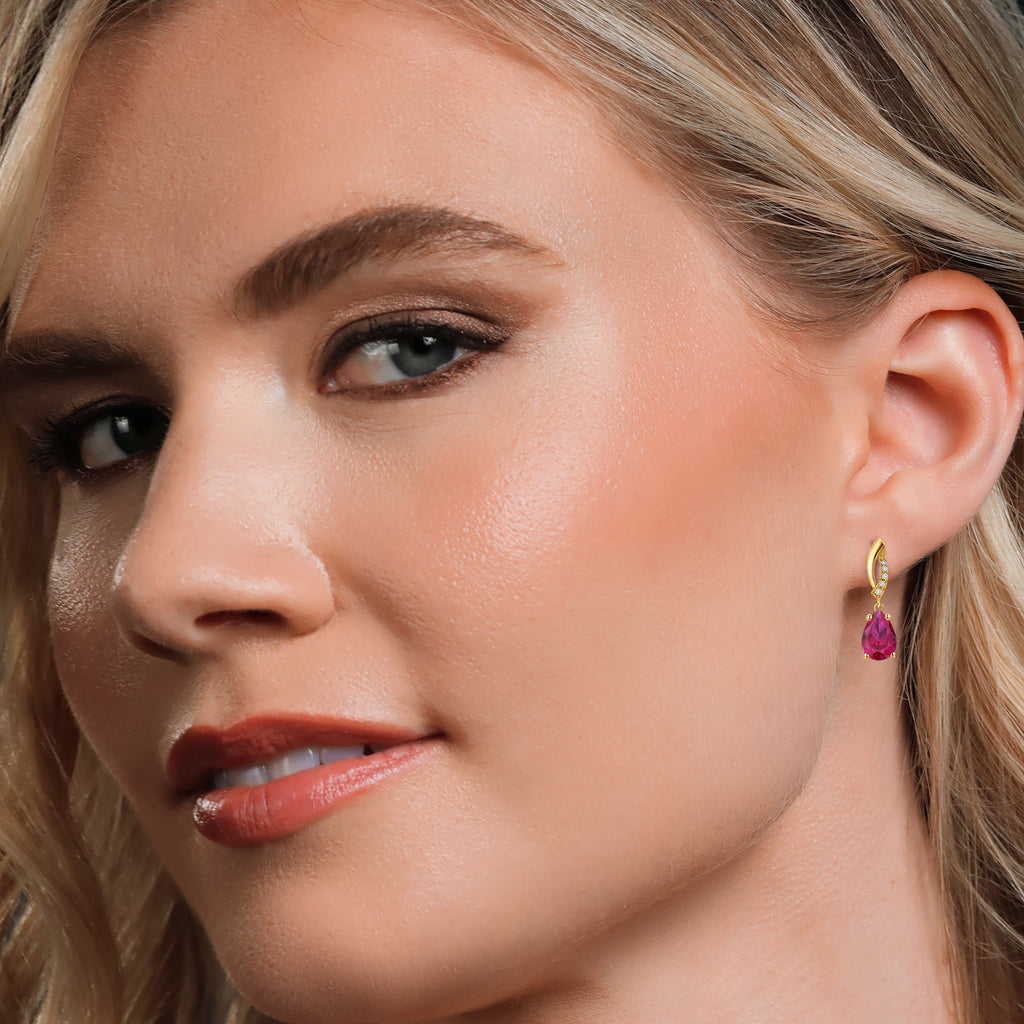 Red and E - F_Earrings in 14K Yellow Gold