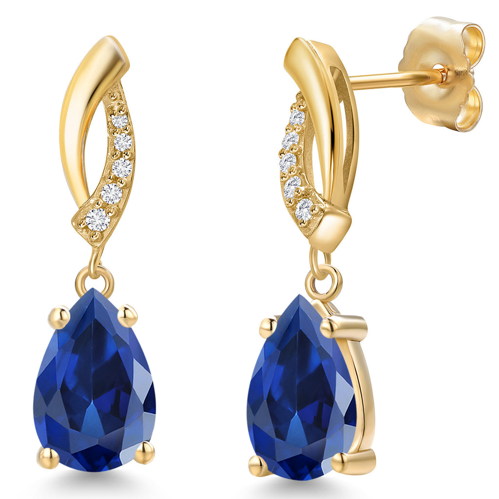 Blue Created Sapphire - September_Earrings in 14K Yellow Gold