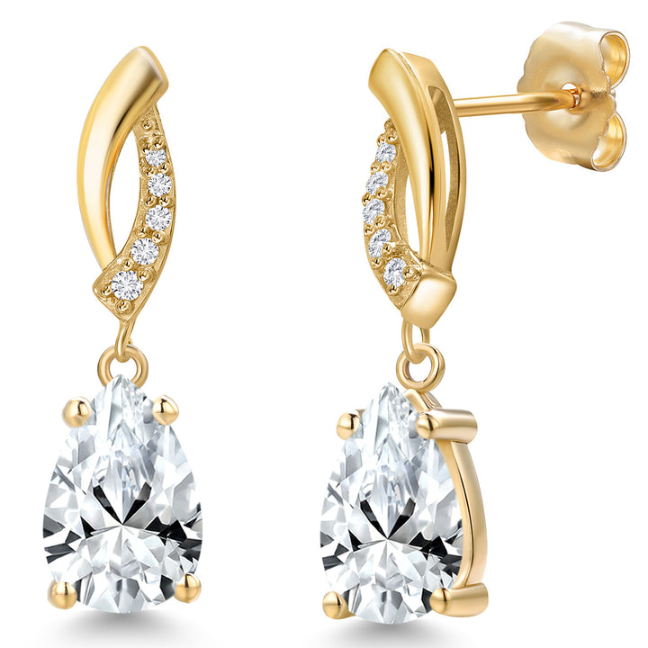 White Created Sapphire - September_Earrings in 14K Yellow Gold