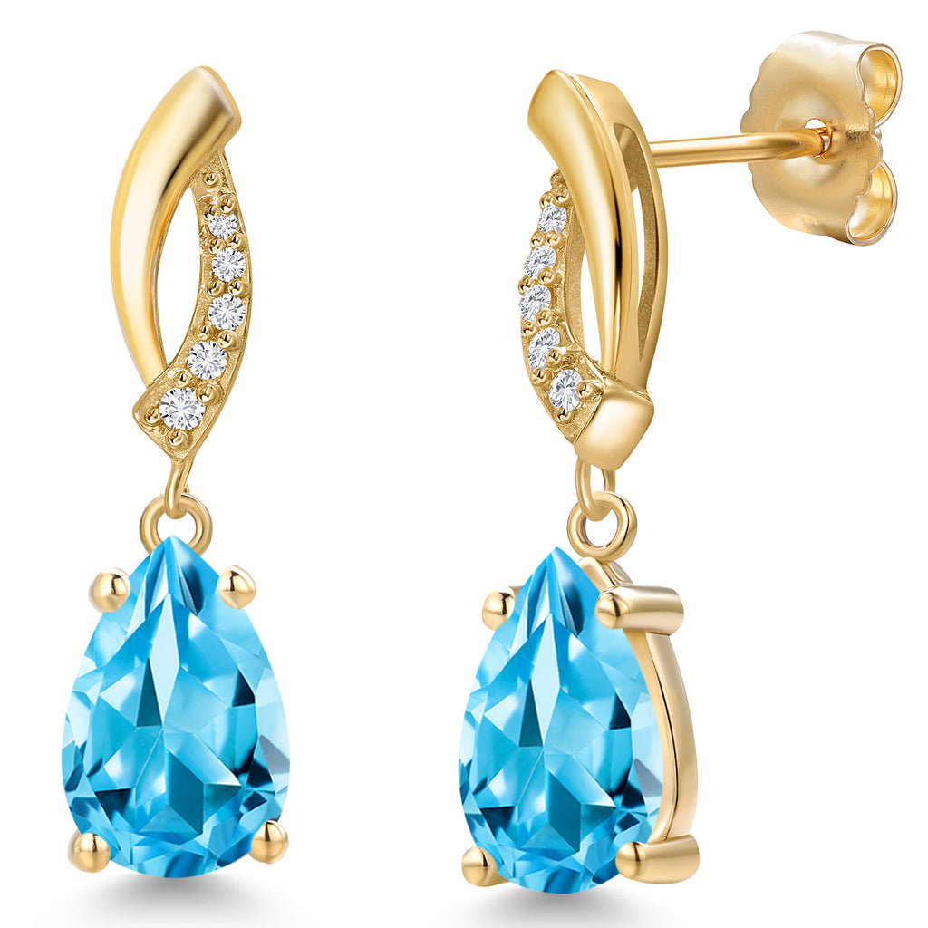 Swiss Blue Topaz - November_Earrings in 14K Yellow Gold