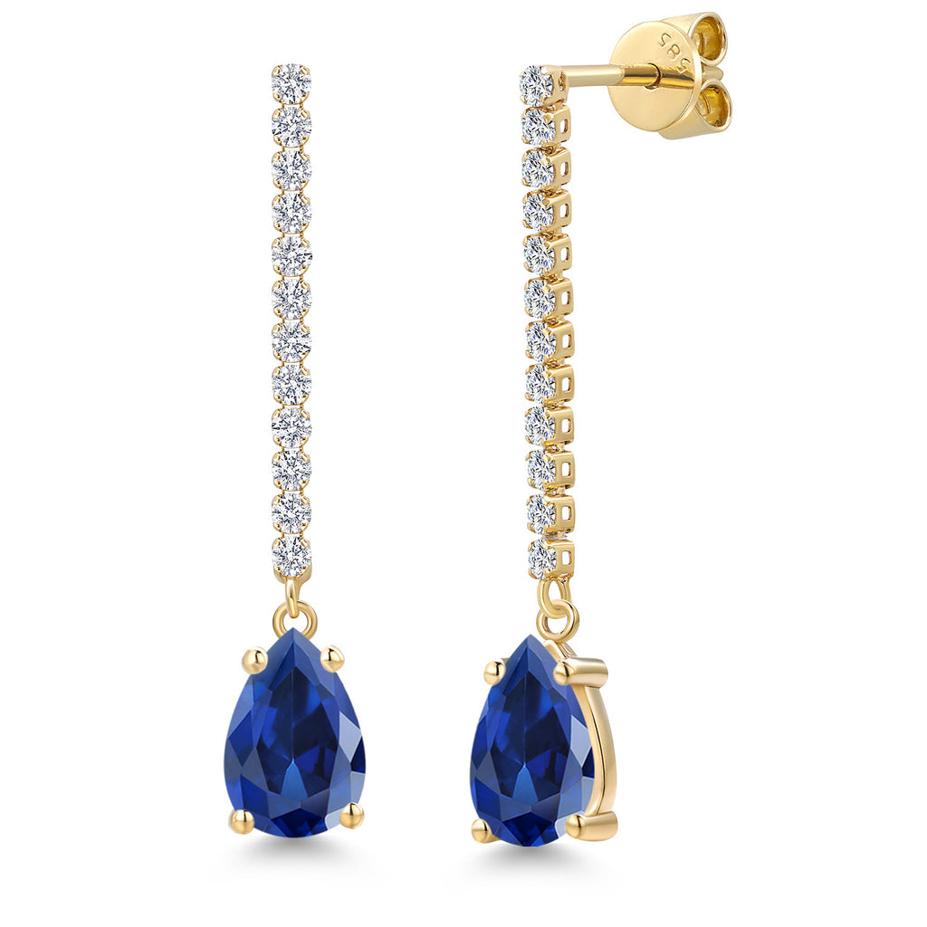 Blue Created Sapphire - September_Earrings in 14K Yellow Gold