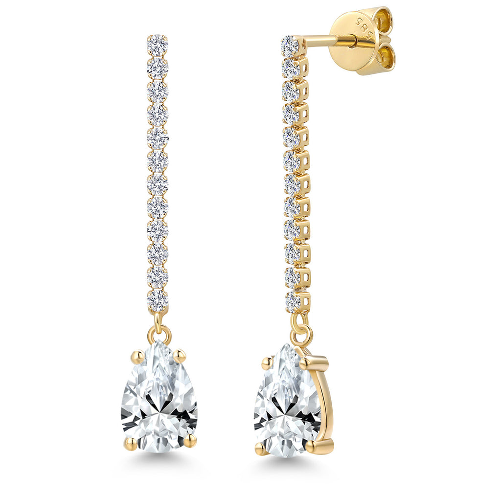 White Created Sapphire - September_Earrings in 14K Yellow Gold