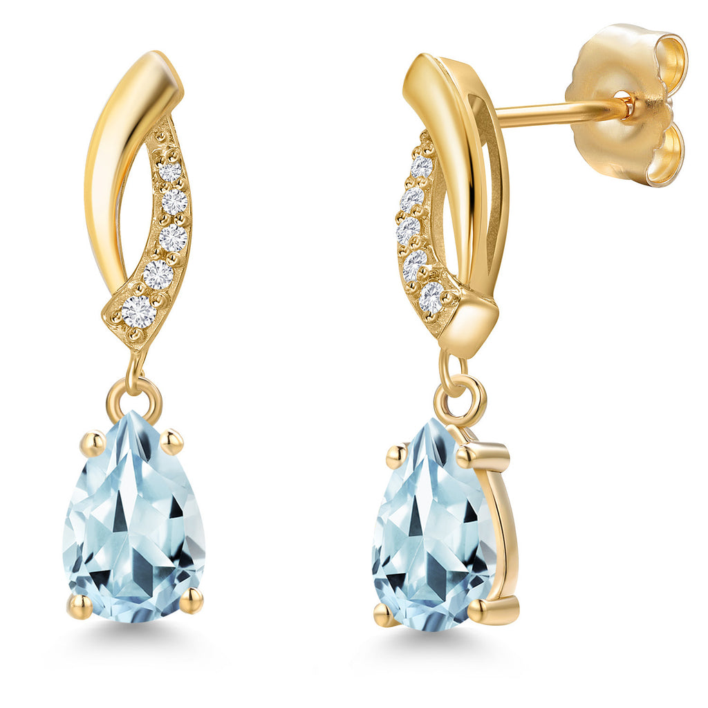 Aquamarine - March_Earrings in 14K Yellow Gold